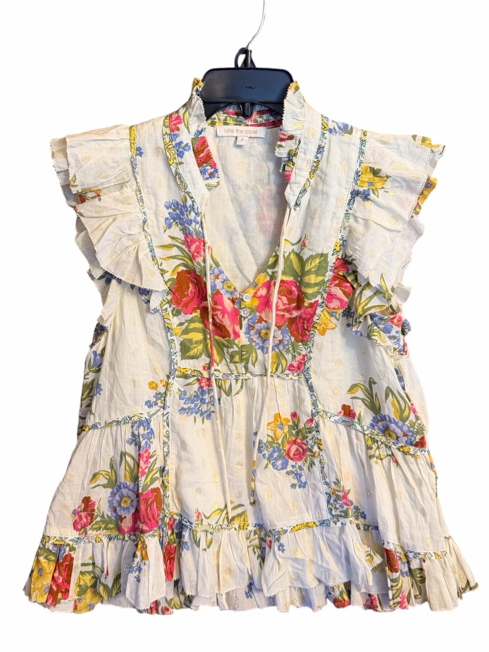Anthro Love The Label Helena Tie Neck Blouse Top Size Small